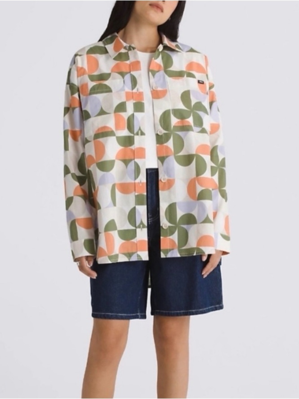 Vans Kelson Geometric Oversized Button Down Shirt Long Sleeve NWT Skater Punk